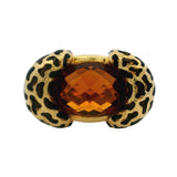 Italian 18kt Yellow Gold, Citrine, and Black Enamel Leopard Print Cocktail Statement Ring Size 6