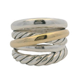 David Yurman Solid 925 Sterling and 14kt Gold Crossover Cable Ring Size 8