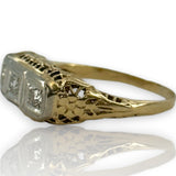 Vintage 14kt Yellow/White Gold Cast of Art Deco Filigree Ring with Original Old Euro and Transitional Diamonds