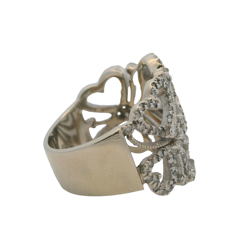 EFFY Solid 14kt White Gold Diamond Swirl Heart Statement 20mm Cluster Ring Size 7.5