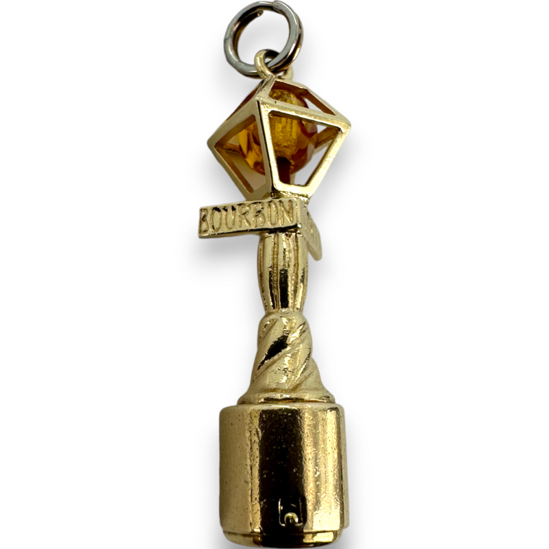 Vintage New Orleans Bourbon Conti Street Lamp Pole 14KT 585 Yellow Gold Charm Pendant