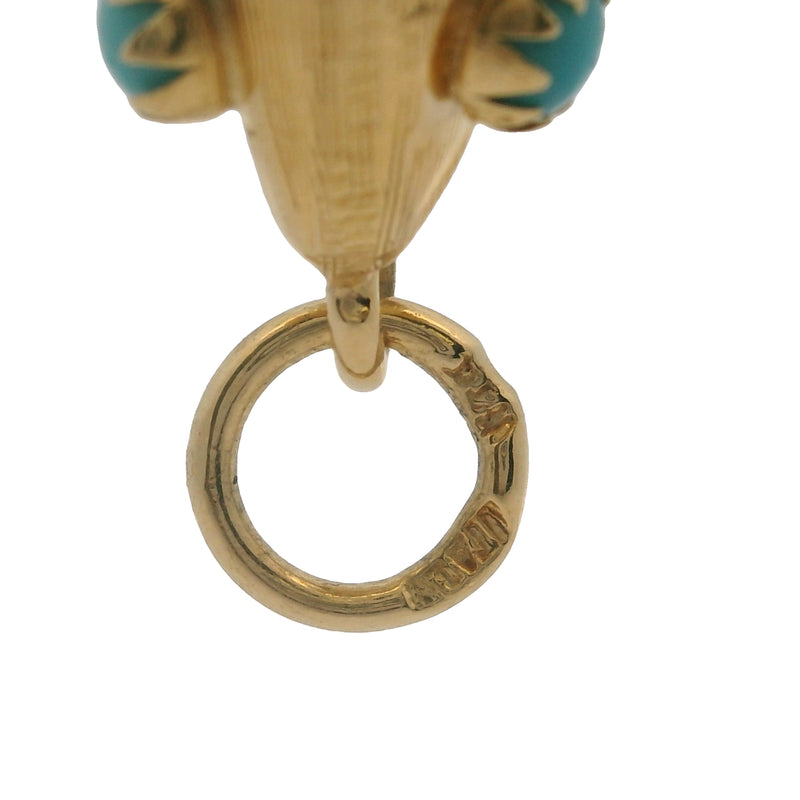 Vintage Italian Solid 18kt Yellow Gold Articulated 1.5" Fish Pendant with Turquoise Eyes