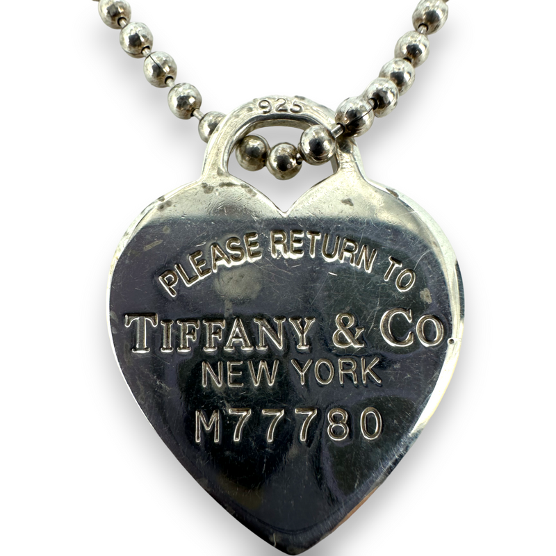 Tiffany & Co Please Return to Heart Charm Pendant 34" Beaded Chain Necklace 925 Stelring Silver