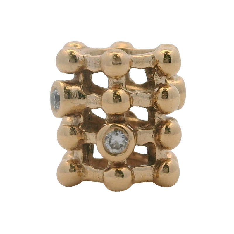Pandora Retired Solid 14kt Yellow Gold and Diamond Matrix Abstract Spacer Slider Charm