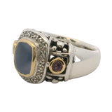 925 Sterling Silver and 18kt Yellow Gold Chalcedony, Ruby, and Diamond Halo Cocktail Ring Size 8