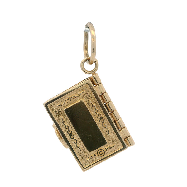 Vintage Solid 14kt Yellow Gold Holy Bible with Openable Pages Charm Necklace Pendant