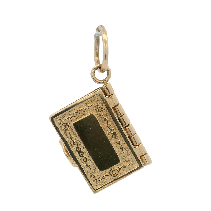 Vintage Solid 14kt Yellow Gold Holy Bible with Openable Pages Charm Necklace Pendant