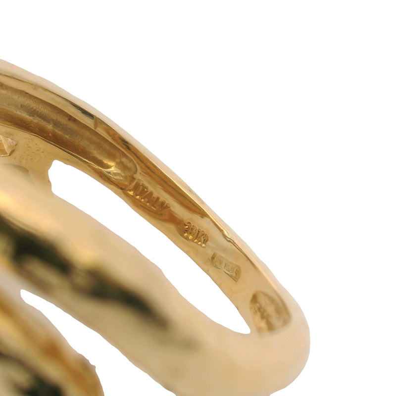Italian Solid 18kt Yellow Gold Handmade Hammered Spiral Swirl Ring Size 7