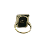 Antique 1900-1910s 14kt Yellow Gold Onyx Shield Ring with Old Mine Diamond Size 3.75