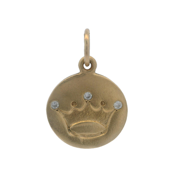 Colgante Helen Ficalora con forma de disco de la realeza y corona de 3 diamantes en oro amarillo de 14 kt