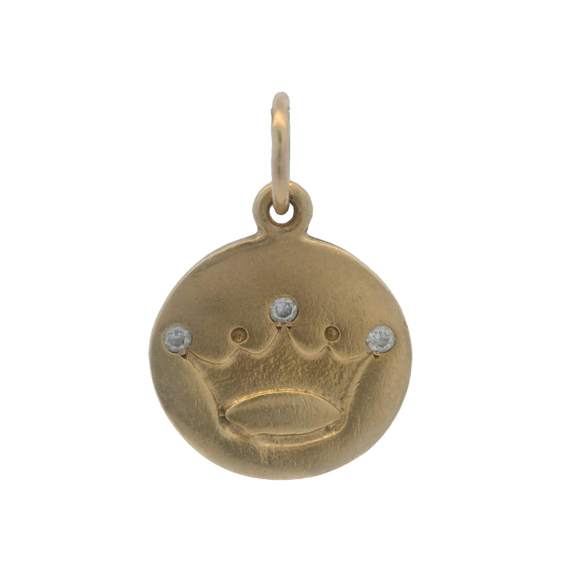 Colgante Helen Ficalora con forma de disco de la realeza y corona de 3 diamantes en oro amarillo de 14 kt