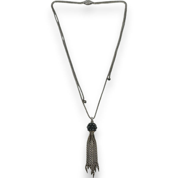 David Yurman Retired Rare 925 Sterling Silver Osetra Tassel Lavalier Necklace with Hematite and 36" Adjustable Box Chain