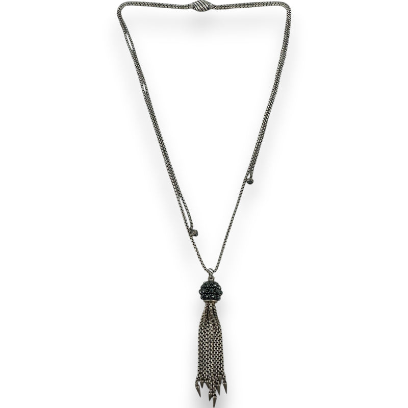 David Yurman Retired Rare 925 Sterling Silver Osetra Tassel Lavalier Necklace with Hematite and 36" Adjustable Box Chain