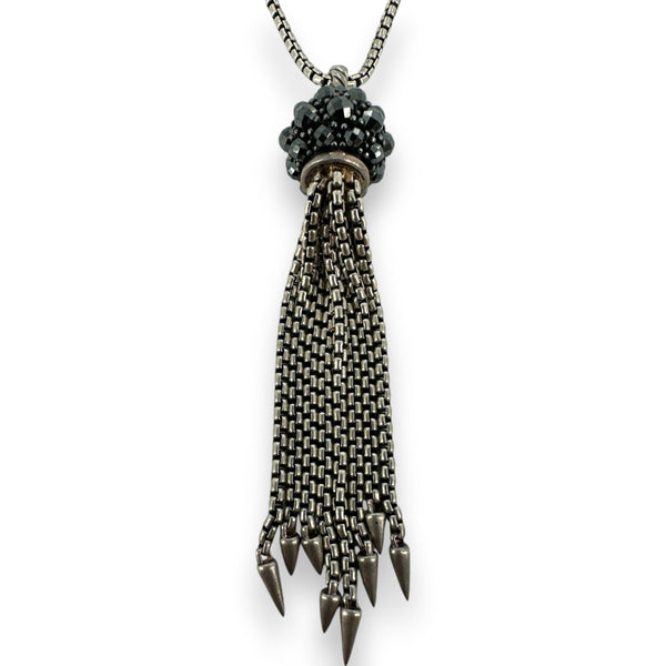 David Yurman Retired Rare 925 Sterling Silver Osetra Tassel Lavalier Necklace with Hematite and 36" Adjustable Box Chain