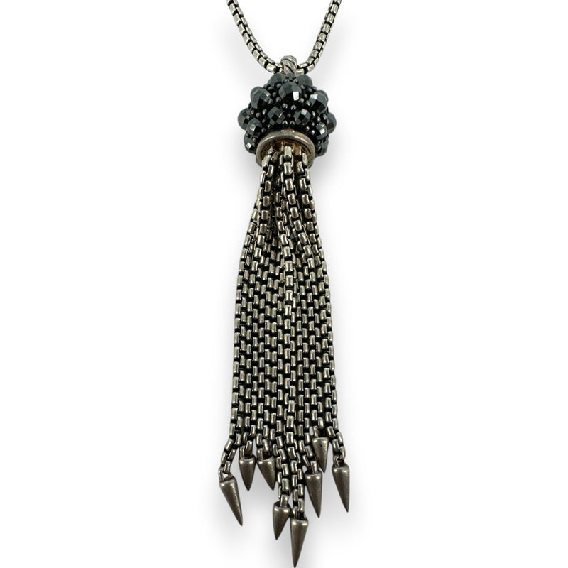 David Yurman Retired Rare 925 Sterling Silver Osetra Tassel Lavalier Necklace with Hematite and 36" Adjustable Box Chain