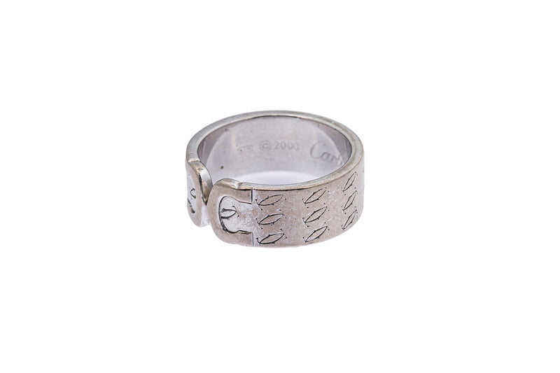 Vintage Cartier Double C Logo Monogram Band 18K 750 White Gold Ring Size 7 1/2