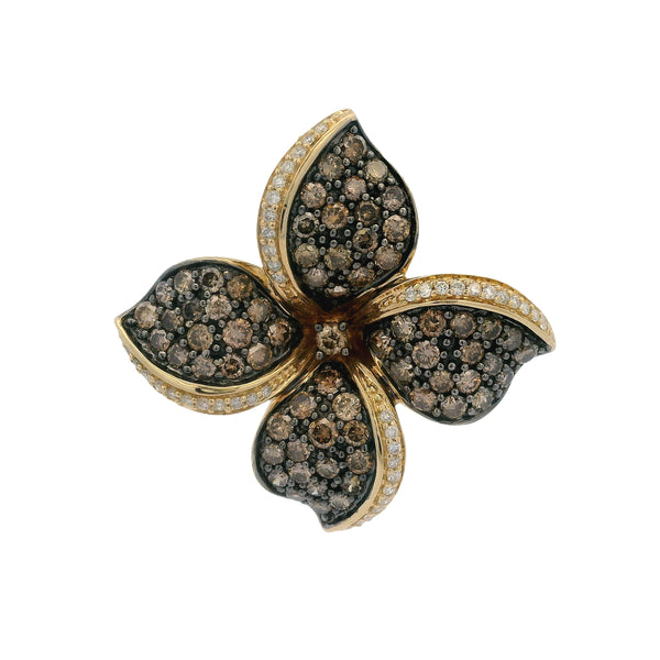LeVian Chocolatier Solid 14kt Yellow Gold and White and Brown Diamonds 2.35ctw Flower Necklace Pendant