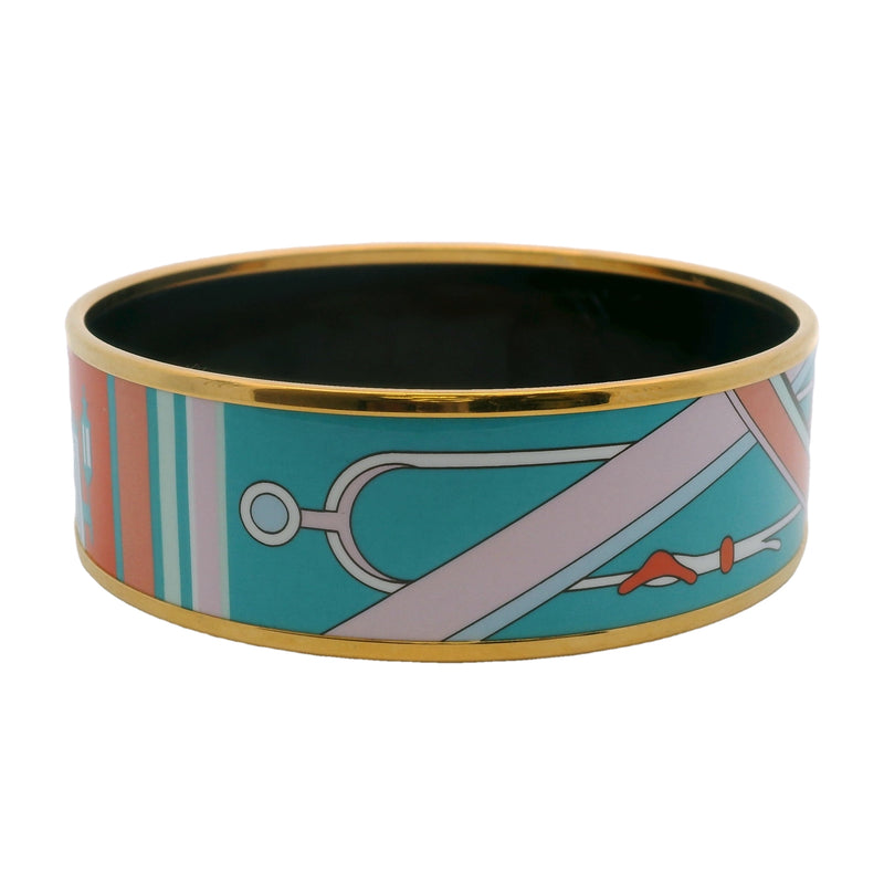 HERMES Yellow Gold Plate and Enamel Washington Carriage 22.5mm Wide Bangle Bracelet