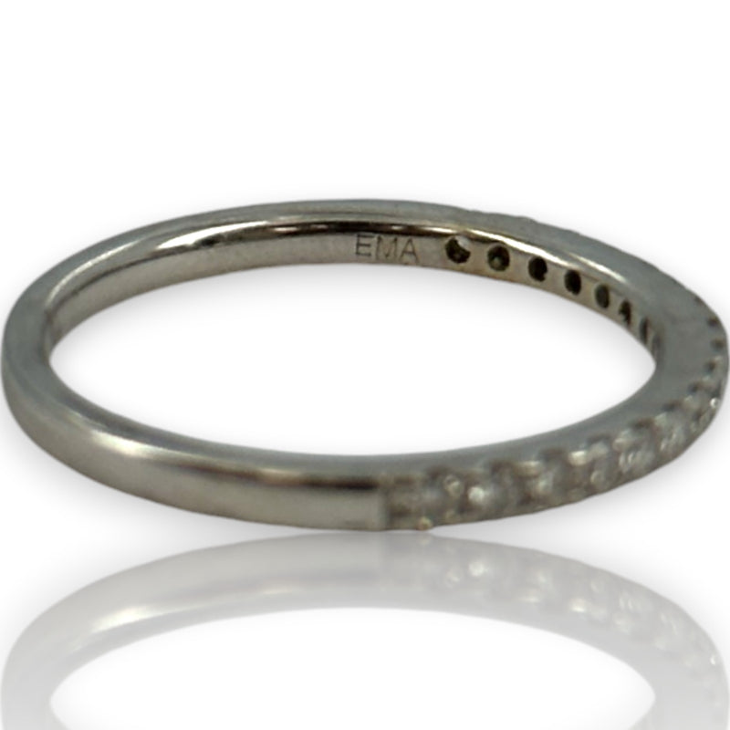 EMA Solid 18kt White Gold and Diamond Half Eternity Wedding Band Stackable Accent Ring