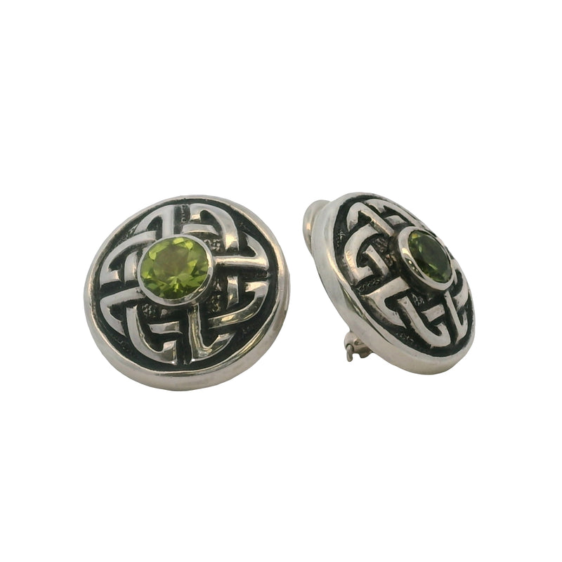 Deborah Armstrong 925 Sterling Silver and Peridot Celtic Knot 19.4mm Circle Clip Earrings
