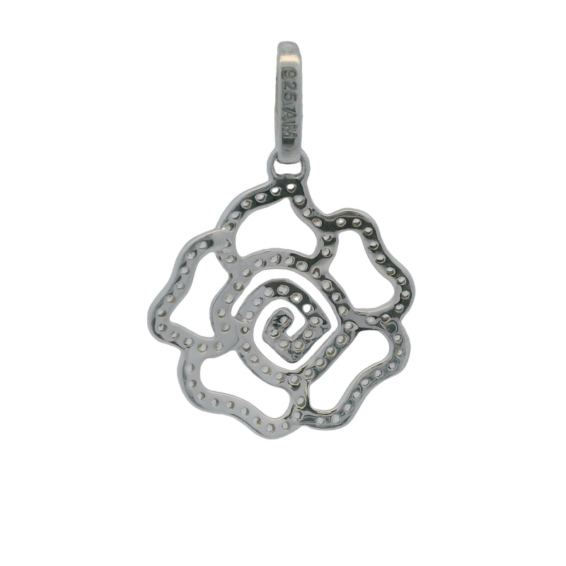 Collar con colgante de flor de rosa pavé de plata de ley 925 y circonitas cúbicas