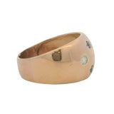 Vintage Solid 18kt Rose Gold 12mm Wide Dome Ring with Diamonds and Sapphires Size 7.5