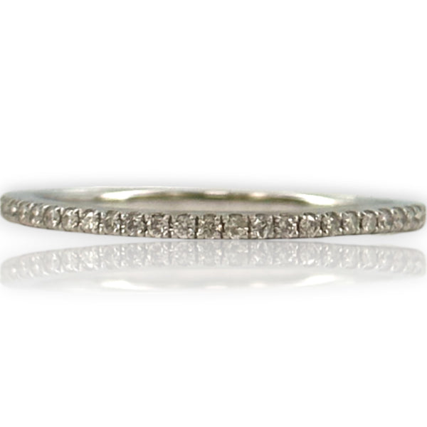 14kt Solid White Gold and Diamond Half Eternity Wedding Stackable Band Size 7