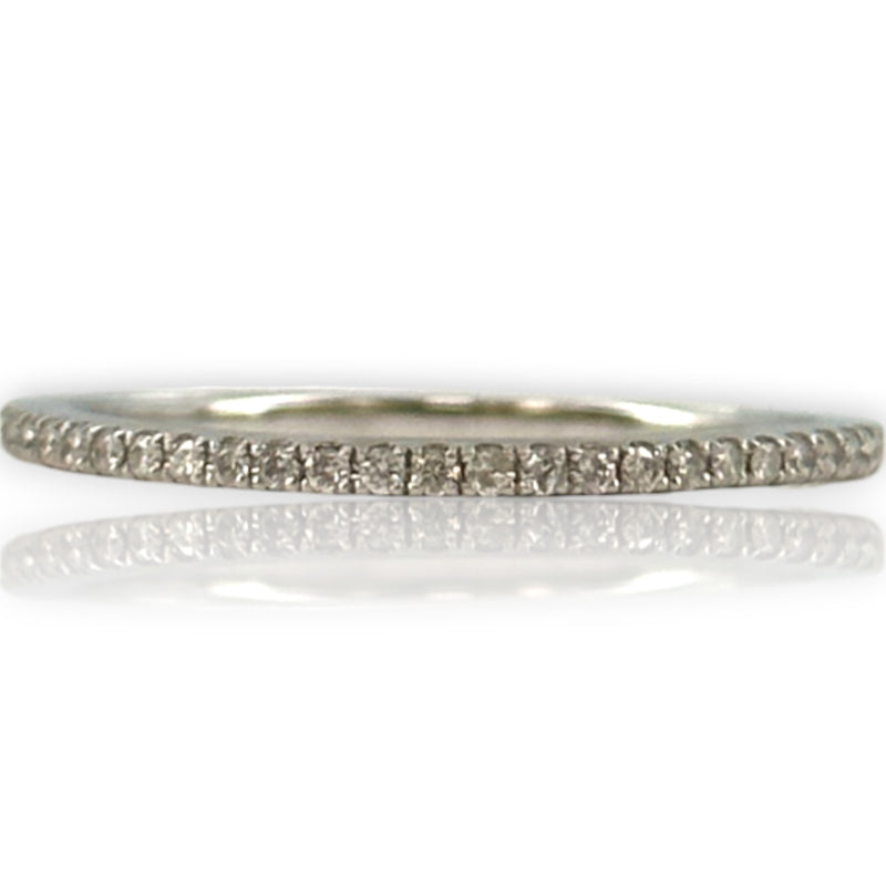 14kt Solid White Gold and Diamond Half Eternity Wedding Stackable Band Size 7