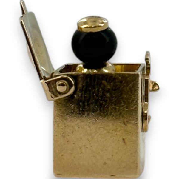 Vintage Solid 14kt Yellow Gold Working Spring Loaded Jack-In-The-Box Charm with Black Glass Bead