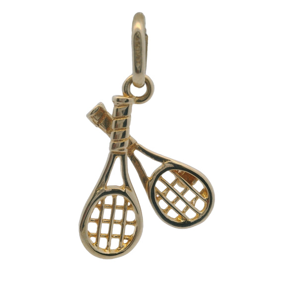 Vintage Italian 14kt Yellow Gold Sports Double Tennis Racquet and Ball Dangle Charm/Pendant