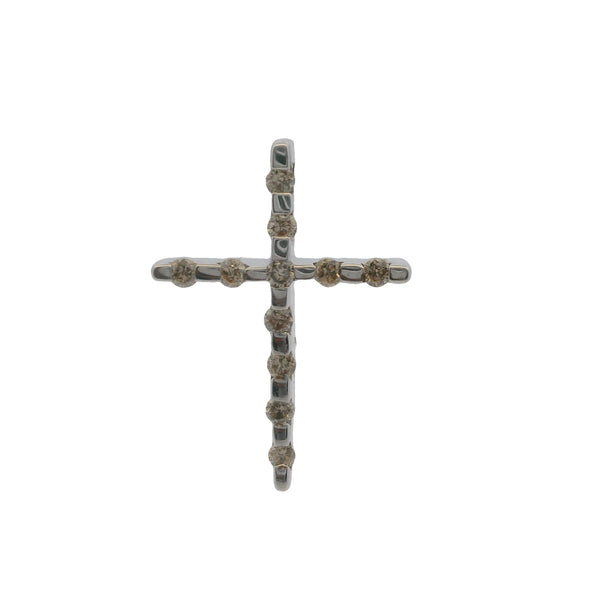 Collar con colgante de cruz religiosa pequeña de 16 mm en oro blanco macizo de 14 kt y diamantes.