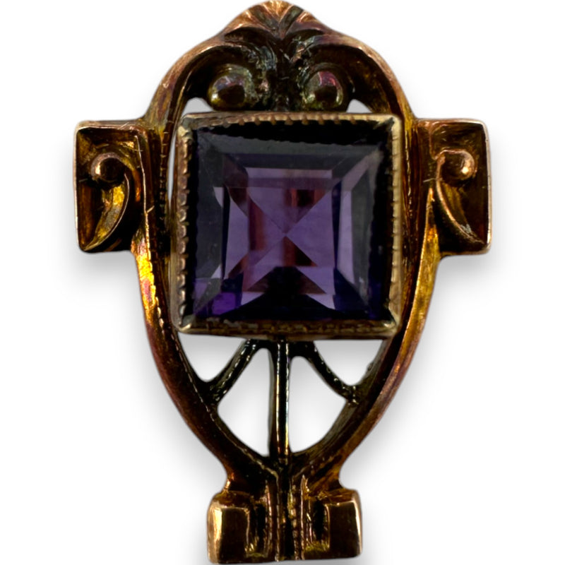 Antique Victorian 1890s 10kt Yellow Gold and Amethyst Stick Pin in Original Box Made in Germany