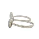Solid 18kt White Gold and Diamond Pave 3 Hearts Double 2-Finger Wrap Ring Size 7
