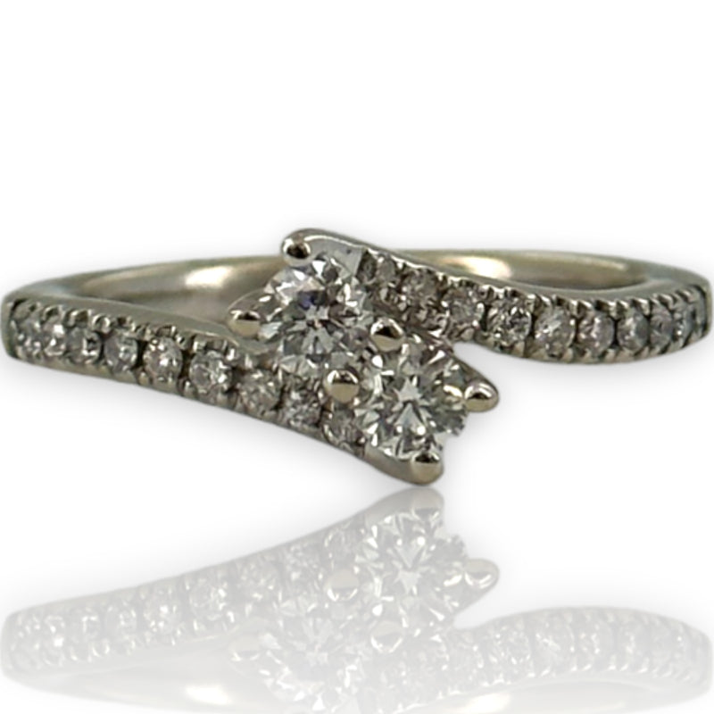 Kay Ever Us Collection 14kt White Gold Toi et Moi Ring With Half Eternity Diamond Band Size 6.75