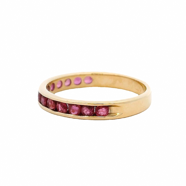Solid 14kt Yellow Gold and Natural Ruby Half-Eternity Channel-Set 3mm Stacking Band Size 5.5