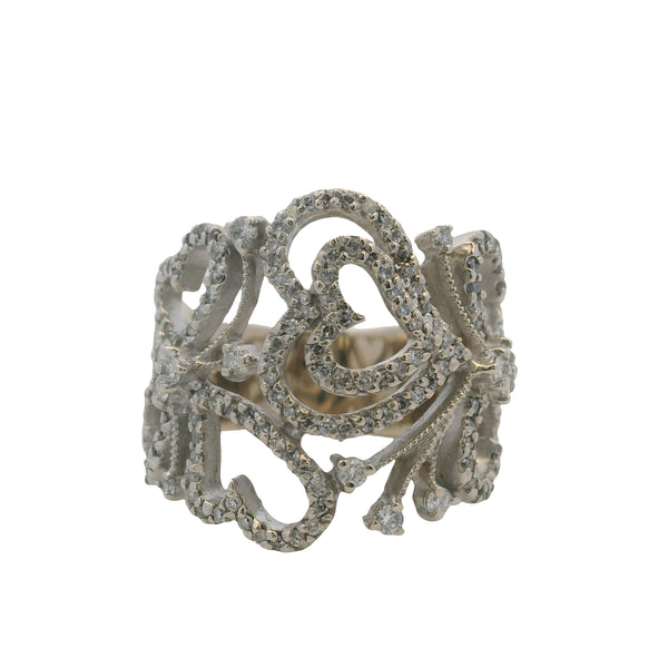 EFFY Solid 14kt White Gold Diamond Swirl Heart Statement 20mm Cluster Ring Size 7.5