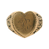 Antique Victorian Solid 14kt Yellow Gold Heart Shaped Signet "R" Ring Size 6.5