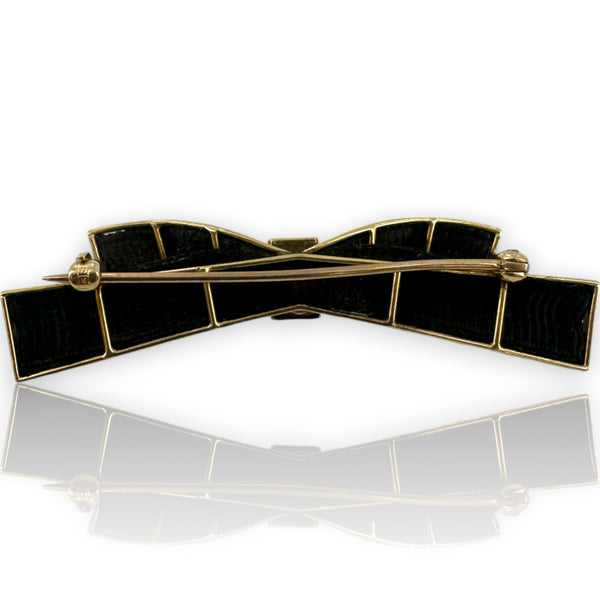 Antique Late Victorian 14kt Yellow Gold, Seed Pearl, and Hair Mourning Brooch made by Hedges & Co