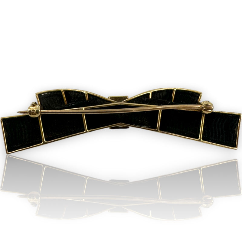 Antique Late Victorian 14kt Yellow Gold, Seed Pearl, and Hair Mourning Brooch made by Hedges & Co