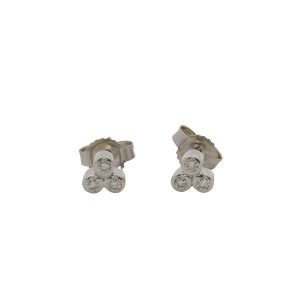 Beny Sofer Solid 14k 585 White Gold Bezel 3 Diamond Cluster Stud Earrings