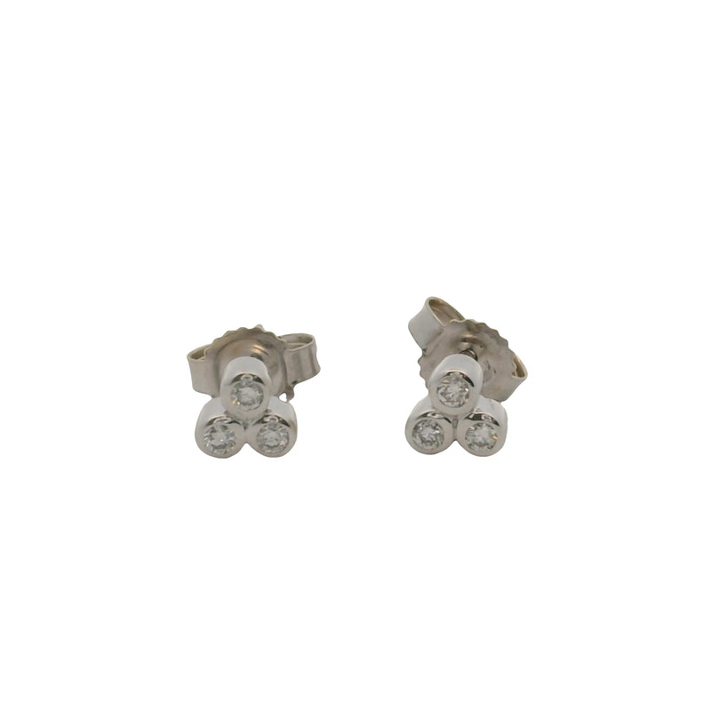 Beny Sofer Solid 14k 585 White Gold Bezel 3 Diamond Cluster Stud Earrings