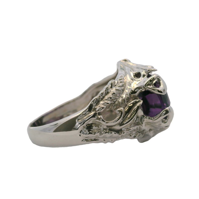 Shin Brothers 14kt White Gold 9ct Amethyst Floral Sculptural Statement Ring Size 7