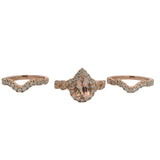 Neil Lane Solid 14kt Rose Gold Pear Cut Morganite and Diamond 3-Ring Wedding Stack Size 6.75