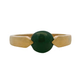 Vintage Solid 18kt Yellow Gold Cabochon Vivid Green Apple Jade Solitaire Ring Size 8
