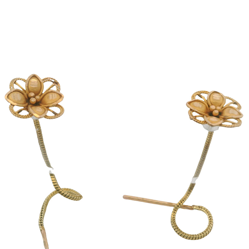 Solid 18kt Yellow Gold Floral Threader Flower 9.4mm Earrings