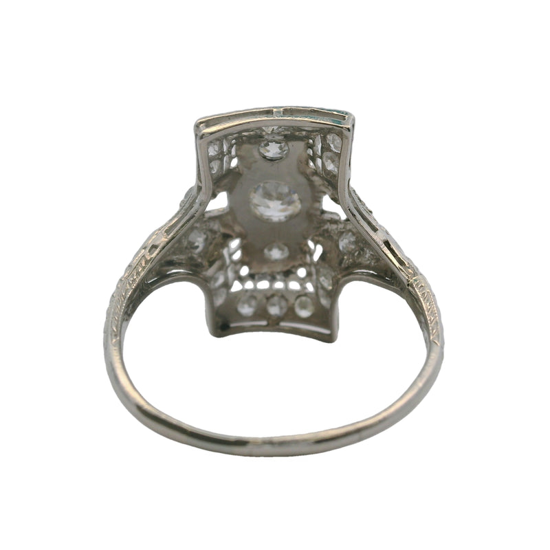 Antique 1920s Platinum and Old Mine and Old European Diamond Filigree Dinner Ring Size 8