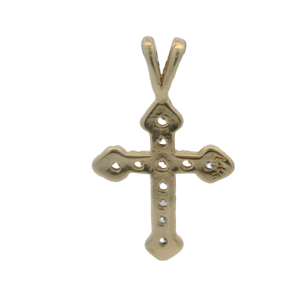 14kt Yellow Gold and Cubic Zirconia 1" Long Cross Pendant