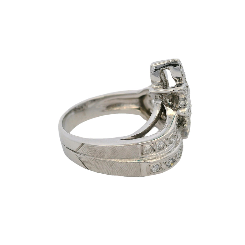 14kt White Gold and Diamond Fern Shaped Chevron Cocktail Cluster Ring Size 8.5