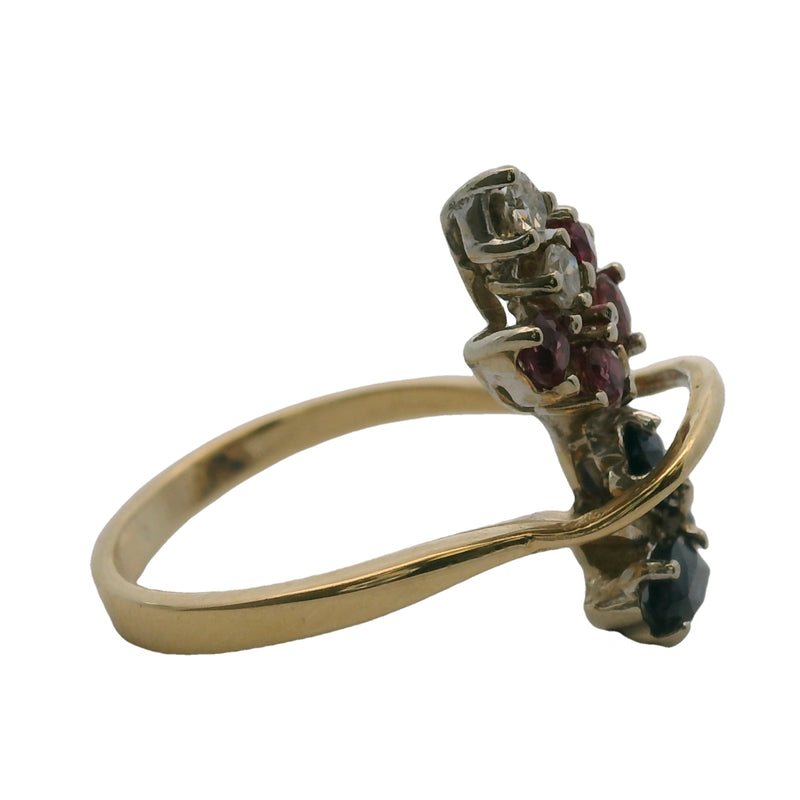 Vintage 1930s Sapphire, Ruby, And Diamond Dainty Floral Ring Size 5.25