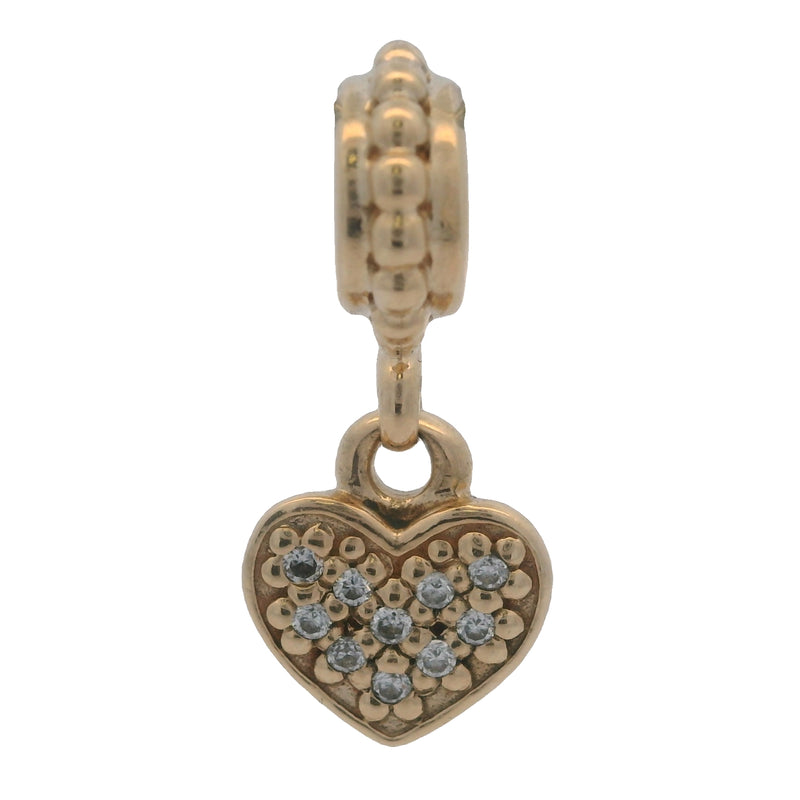 Charm colgante de corazón brillante de oro amarillo macizo de 14 kt y pavé de diamantes retirado de Pandora